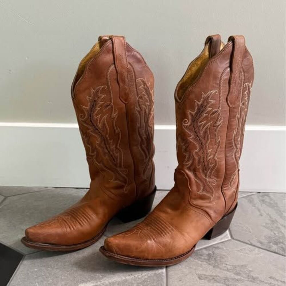 Nocona Burnished Brown Leather Boots Women’s Size 6.5